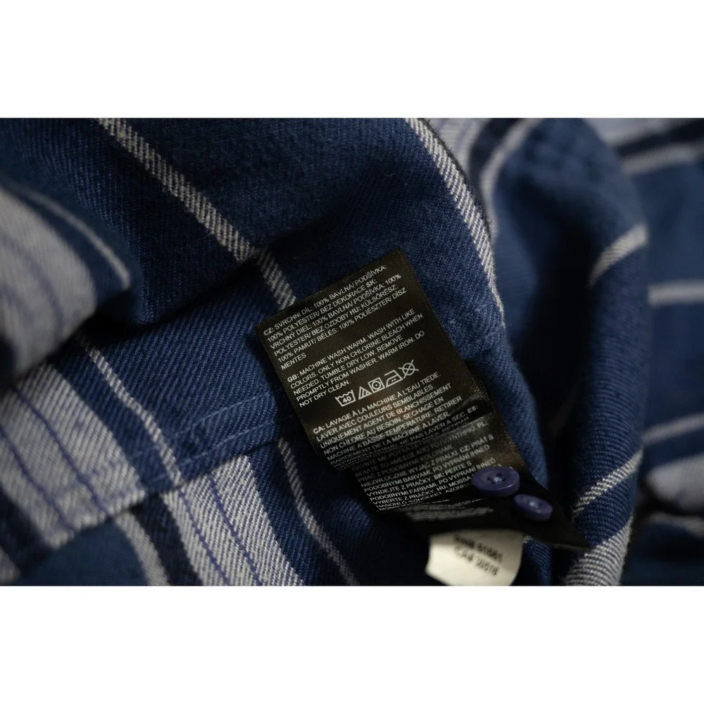 The North Face Flannel Shirt Mens Large Blue Striped‎ Long Sleeve Gorpcore
